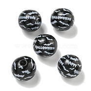 Printed Wood European Beads, Halloween Theme Beads, Round, Black, 19~20mm, Hole: 4mm(WOOD-G022-08B-15)