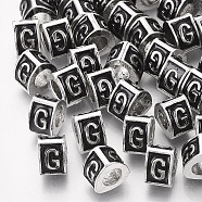 Alloy European Beads, Enamel Style, Large Hole Beads, Triangle with Letter, Platinum, Black, Letter.G, 9.5x9x6.5mm, Hole: 5mm(MPDL-S038-09G)
