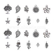 100 pcs 10 Style Tibetan Style Alloy Pendants, Cadmium Free & Lead Free, Flower & Leaf & Tree & Clover, Antique Silver, 10~22x8~17x1~3mm, Hole: 1~2.5mm, 10pcs/style(TIBEP-CJ0001-35)