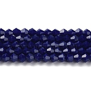 Opaque Solid Color Imitation Jade Glass Beads Strands, Faceted, Bicone, Dark Blue, 4x4mm, Hole: 0.8mm, about 82~85pcs/strand, 12.01~12.2 inch(30.5~31cm)(EGLA-A039-P4mm-D10)