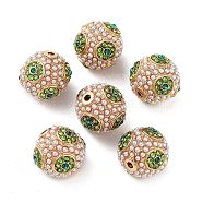 Golden Plated Alloy Rhinestone Beads, with ABS Imitation Pearl, Round, Peridot, 15x14mm, Hole: 1.6mm(FIND-E046-14G-03)