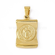 304 Stainless Steel Pendant, Rectangle with Jesus and Cross, Golden, 25.5x17x4mm, Hole: 6x5mm(STAS-H171-02G)