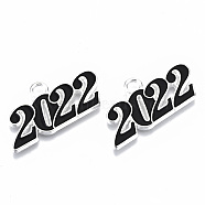 Alloy Enamel Pendants, Cadmium Free & Lead Free, New Year 2022, Silver, Black, 19x38x2mm, Hole: 4mm(PALLOY-N160-001-01S-RS)