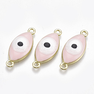 Alloy Links connectors, with Enamel, Evil Eye, Light Gold, Pink, 25x10.5x4mm, Hole: 1.8mm(ENAM-S016-28G)