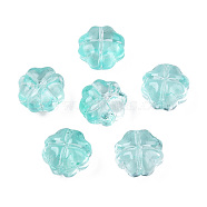 Transparent Spray Painted Glass Beads, Clover, Turquoise, 11.5x11.5x7.5mm, Hole: 1mm(GLAA-N035-028-C02)