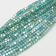 Electroplate Glass Beads Strands, AB Color Plated, Faceted, Cube, Turquoise, 7~8x7~8x7~8mm, Hole: 1.5mm, about 97~100pcs/strand, 70~71cm(EGLA-D018-8x8mm-53)