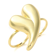 Brass Open Cuff Rings, Heart, Real 18K Gold Plated, Adjustable(RJEW-K266-03G)