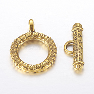 Tibetan Style Toggle Clasps, Antique Golden, Lead Free and Cadmium Free, Size: Ring: 17.5mm wide, 23mm long, Bar: 8mm wide, 23mm long, hole: 4mm(X-GLF0211Y)