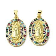 Rack Plating Brass Micro Pave Cubic Zirconia Pendants, Real 18K Gold Plated, Long-Lasting Plated, Lead Free & Cadmium Free, Oval with Human, Colorful, 28.5x17.5x3mm, Hole: 5.5x3mm(KK-R157-14C-G)