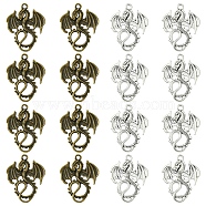 30Pcs 2 Colors Tibetan Style Alloy Pendants, Dragon, Cadmium Free & Lead Free, Antique Bronze & Antique Silver, 34.5x27.5x2mm, Hole: 2.5mm, 15pcs/color(TIBEP-FS0001-17)