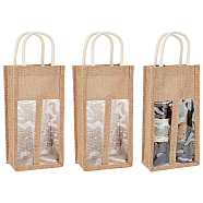 Jute Wine Storage Drawstring Pouches with PVC Clear Window, Wine Glass Storage Gift Bags, Rectangle, Camel, 44.5x17.5x10.5cm(ABAG-WH0035-052B)