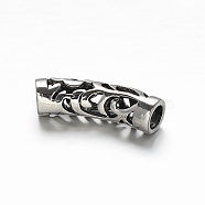Hollow 304 Stainless Steel Beads, Tube, Antique Silver, 23x6.5mm, Hole: 4mm(STAS-O080-03)