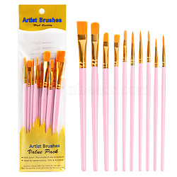 Paint Plastic Brushes Set, with Aluminium Tube, for DIY Oil Watercolor Painting Craft, Pink, 16.9~18.5cm, 10pcs/set(CELT-PW0001-010C)