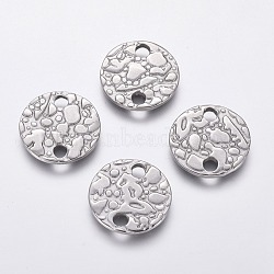 Non-Tarnish 304 Stainless Steel Links connectors, Textured Flat Round, Stainless Steel Color, 16.5x1.5mm, Hole: 3mm(STAS-F230-19P)