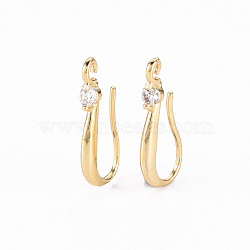 Brass Micro Pave Clear Cubic Zirconia Earring Hooks, with Horizontal Loop, Real 18K Gold Plated, 17.5x3mm, Hole: 1.2mm, 18 Gauge, Pin: 1mm(ZIRC-S068-005-NF)