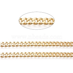 Brass Cuban Link Chains, Chunky Curb Chains, Oval, Unwelded, Long-Lasting Plated, with Spool, Real 18K Gold Plated, Link: 7.5x9x2mm, about 16.4 Feet(5m)/roll(CHC-K010-03G)