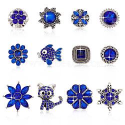 PandaHall Elite 1 Set Alloy Rhinestone Snap Buttons, Jewelry Buttons, Mixed Shapes, Sapphire, 20x20.5x12mm, 12pcs/set(DIY-PH0021-05)