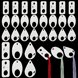 Elite 30Pcs 3 Style Acrylic Thread Winding Boards, Floss Bobbin, Thread Organizer Card for Cross-Stitch, Rectangle & Oval & Teardrop Shape, White, 49.5x24.5~34.5x3mm, Hole: 5~20mm, 10pcs/style(FIND-PH0010-06B)