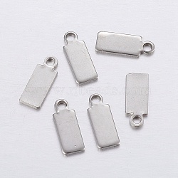 304 Stainless Steel Pendants, Rectangle, Stainless Steel Color, 10.5x4x0.8mm, Hole: 1mm(STAS-P198-70)