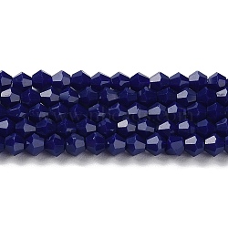 Opaque Solid Color Imitation Jade Glass Beads Strands, Faceted, Bicone, Dark Blue, 4x4mm, Hole: 0.8mm, about 82~85pcs/strand, 12.01~12.2 inch(30.5~31cm)(EGLA-A039-P4mm-D10)