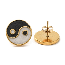 Ion Plating(IP) 304 Stainless Steel Yin Yang Stud Earrings, wtih Enamel, Real 18K Gold Plated, 16.5mm(EJEW-C114-09G)