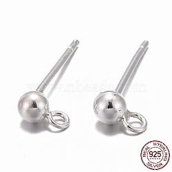 925 Sterling Silver Ear Stud Findings, Earring Posts with 925 Stamp, Silver, 14mm, head: 6x3mm, Hole: 1mm, Pin: 0.7mm(STER-K167-042B-S)