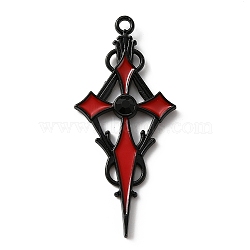 Jet Rhinestone Cross Pendatn with Red Enamel, Alloy Pendant, Electrophoresis Black, 47.5x21.5x4mm, Hole: 1.8mm(ENAM-WH0001-06EB-03)