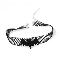 Halloween Themed Cloth Mesh Chocker Necklace for Women, Black, Spider, 0.59 inch(1.5cm)(HAWE-PW0001-234B)