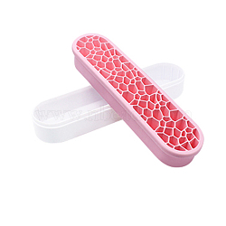 Multipurpose ABS with Silicone Storage Box, for Cosmetics Brush Holder, Pen Holder, Toothbrush Holder, Lipstick Holder, Rectangle Oval, Pink, 21x5x3.5cm(AJEW-WH0168-58B)