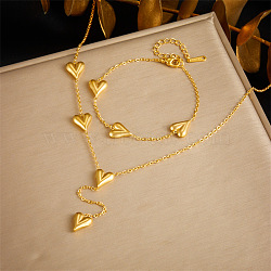 Heart Stainless Steel Pendant Necklaces & Link Bracelets Sets, Golden, 420mm & 170mm(WGCB0A8-01)