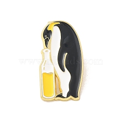 Animal Black Alloy Brooches, Enamel Pins, for Backpack Clothes, Penguin, 30.5x16x1.5mm(JEWB-R272-04C)