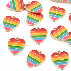 Alloy Enamel Pendants, Light Gold, Cadmium Free & Lead Free, Heart with Rainbow Stripe, Colorful, 18x15x1.5mm, Hole: 1.6mm(PALLOY-N153-55)