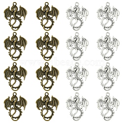 30Pcs 2 Colors Tibetan Style Alloy Pendants, Dragon, Cadmium Free & Lead Free, Antique Bronze & Antique Silver, 34.5x27.5x2mm, Hole: 2.5mm, 15pcs/color(TIBEP-FS0001-17)