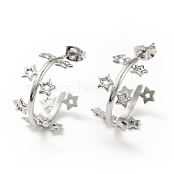 Non-Tarnish Star Wrap Stud Earrings, 304 Stainless Steel Half Hoop Earrings for Women, Stainless Steel Color, 20.5x25x11mm, Pin: 0.8mm(EJEW-G293-01P)