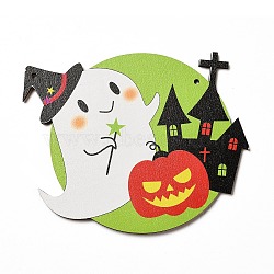 Single Face Printed Wood Big Pendants, Halloween Charms, Ghost, 155x147x4mm, Hole: 4mm(WOOD-I010-09E)