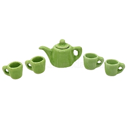 Mini Porcelain Tea Set, including 1Pc Teapot, 4Pcs Teacup, for Dollhouse Accessories, Pretending Prop Decorations, Yellow Green, Teacup: 10x6x6mm, Teapot:24x12x16mm(BOTT-PW0001-219C)