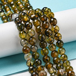 Natural Agate Beads Strands, Dyed & Heated, Round, Faceted, Olive, 6mm, Hole: 1mm, about 62pcs/strand, 14.37~14.76 inch(36.5~37.5cm)(G-C082-A01-16)