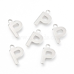 201 Stainless Steel Charms, Alphabet, Letter.P, 12x7.3x0.6mm, Hole: 1.4mm(STAS-C021-06P-P)