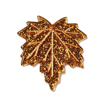 Acrylic Pendants, with Glitter Powder, Maple Leaf Charm, Goldenrod, 37x33.5x2mm, Hole: 1.6mm