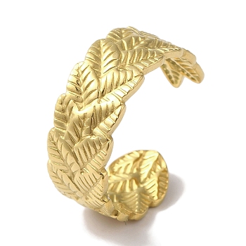 PVD Vacuum Plating 201 Stainless Steel Leaf Open Cuff Rings for Unisex, Real 18K Gold Plated, 8mm, Adjustable