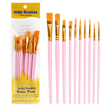 Paint Plastic Brushes Set, with Aluminium Tube, for DIY Oil Watercolor Painting Craft, Pink, 16.9~18.5cm, 10pcs/set