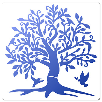 PET Plastic Drawing Painting Stencils Templates, Square, Creamy White, Tree Pattern, 300x300mm