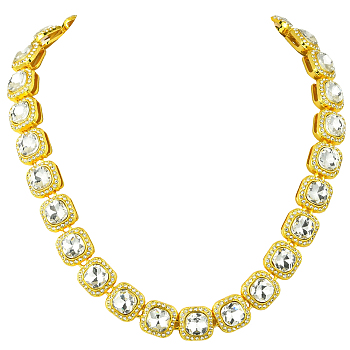 1Pc Zinc Alloy Pave Square Clear Glass Tennis Necklaces for Womem, Golden, 15.75 inch(40cm)