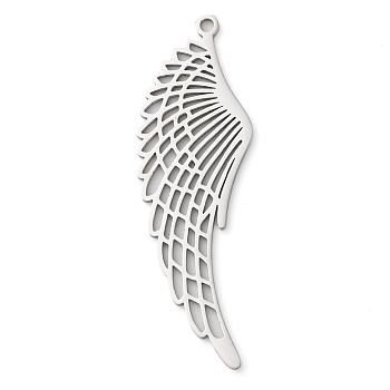 304 Stainless Steel Big Pendants, Wing Charms, Stainless Steel Color, 55x7.5x1.5mm, Hole: 2mm