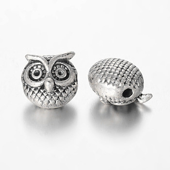 Owl Alloy Beads, Antique Silver, 11x11x9mm, Hole: 1.5mm