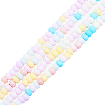 Opaque Spray Painted Glass Bead Strands, Frosted, Flat Round, Colorful, 4~4.5x3mm, Hole: 1mm, about 133~135pcs/strand, 15.43 inch~15.75 inch(39.2~40cm)