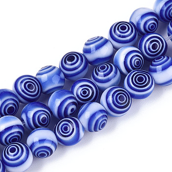 Handmade Millefiori Glass Round Beads Strands, Royal Blue, 8mm, Hole: 1.2~1.4mm, about 48~49pcs/strand, 14.09~14.37''(35.8~36.5cm)