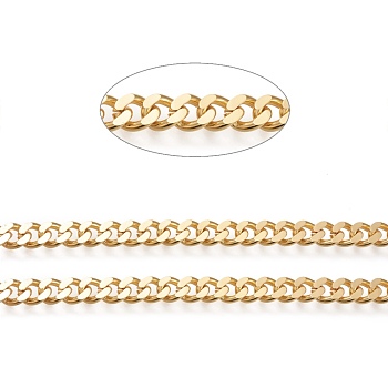 Brass Cuban Link Chains, Chunky Curb Chains, Oval, Unwelded, Long-Lasting Plated, with Spool, Real 18K Gold Plated, Link: 7.5x9x2mm, about 16.4 Feet(5m)/roll
