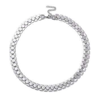 Non-Tarnish 304 Stainless Steel Link Chain Necklaces, Hexagon, Stainless Steel Color, 16.54 inch(42cm)