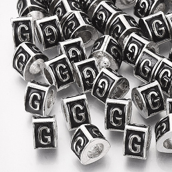 Alloy European Beads, Enamel Style, Large Hole Beads, Triangle with Letter, Platinum, Black, Letter.G, 9.5x9x6.5mm, Hole: 5mm